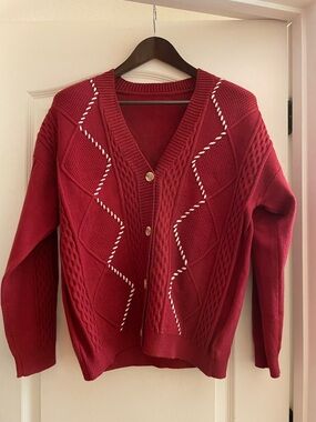 Classic Red Knit Button-Front Cardigan Sweater